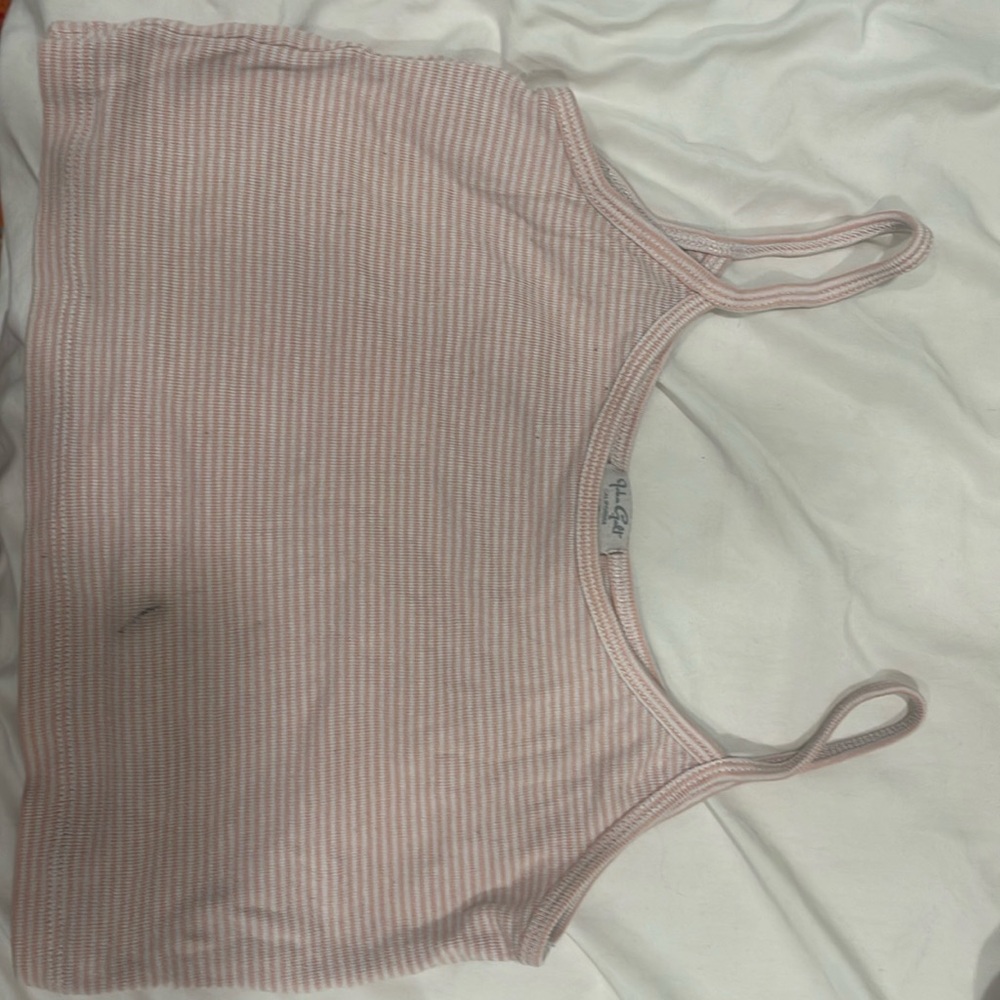 pink and white stripped tank top